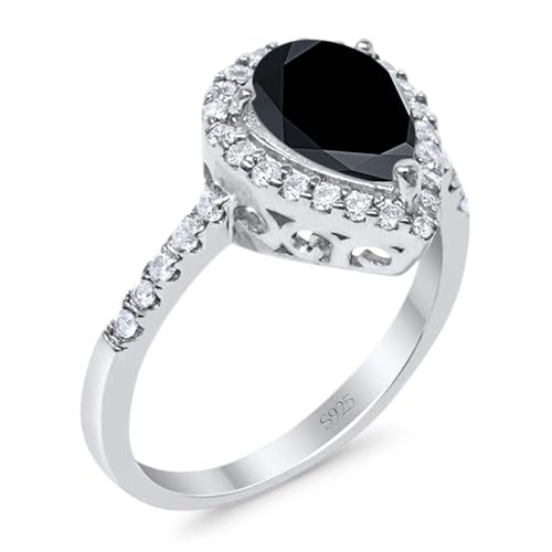 OMRANII Art Deco Pear Teardrop Natural Black Onyx Vintage Style Halo CZ Wedding Engagement Rings For Women 925 Sterling Silver2
