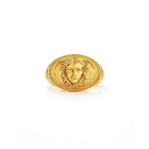 Anillo de medallón chapado en oro, plata de ley 925 para mujer, anillo artístico minimalista con forma de moneda, joyería de diseño de estilo vintage, Metal, Sin piedra preciosa
