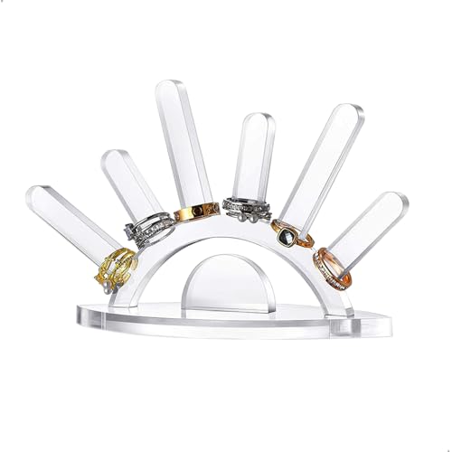 xiruiubao Soporte de anillas, Desmontable Expositor para Anillos Acrílico, Organizador de Anillos, Expositor de Joyas para Anillos, Pulseras, Collares, Pendientes y Relojes (Transparente)