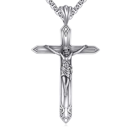 Jesus Cross Necklace for Men 925 Sterling Silver Crucifix Necklace Protection Amulet Medal Pendant Jewelry Gifts