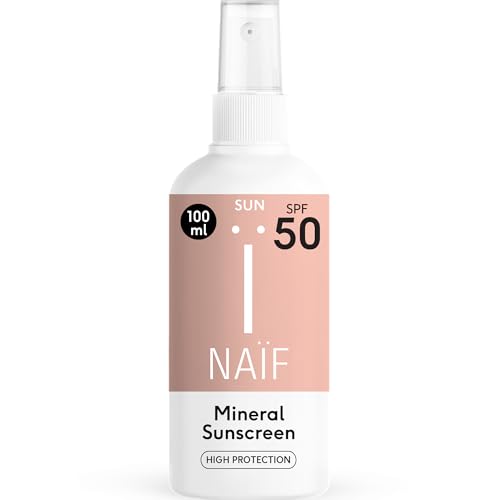 Naïf Sonnenschutzspray auf mineralischer Basis - Für die ganze Familie - LSF 50 - Wasserresistent - Ohne Mikroplastik, Mineralöle oder Silikone - Umweltfreundlich - Dermatologisch getestet - 100ml