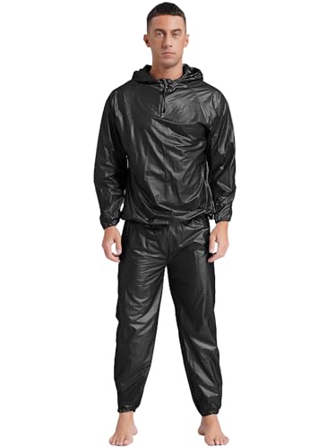 Freebily Herren Sauna-Anzug Athletics Schwitzanzug Schweißanzug Sweatsuit Für Fitness Boxen MMA Training Gewichtsverlust A Schwarz S