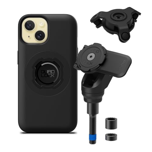 Image of Quad Lock Handlebar Clamp PRO Motorcycle Phone Mount with Vibration Dampener and MAG Phone Case for iPhone 15
