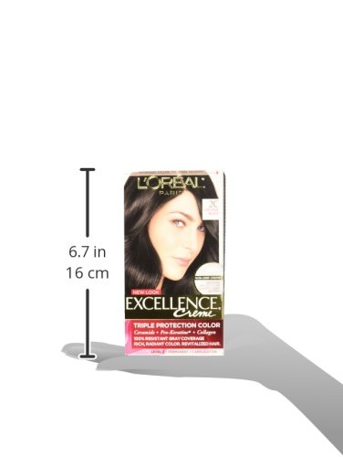 Image of L'Oreal Paris Excellence Creme Permanent Hair Color, 2C Luscious Black, 100 percent Gray Coverage Hair Dye, Pack of 1
