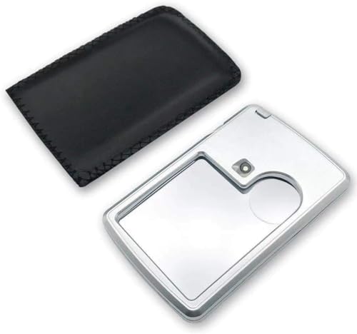 Lupa para tarjetas de crédito 4B-3, con lupa cuadrada de bolsillo con luz LED Lente 3X 6X con estuche de cuero