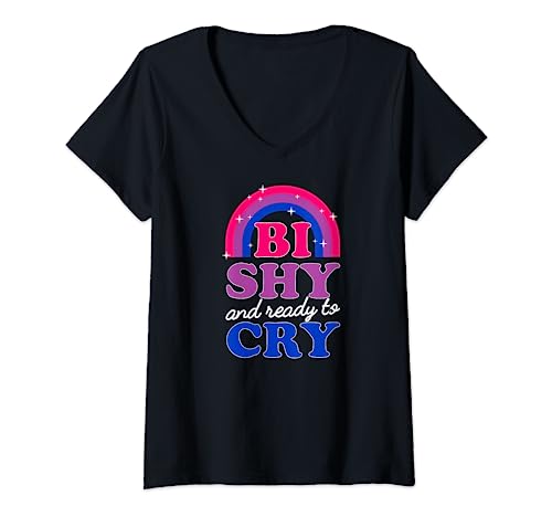 Femme Bi Shy And Ready To Cry Funny Cute Bisexual Pride Esthétique T-Shirt avec Col en V