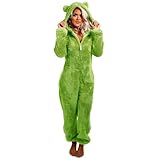 ❄❄ 【 Cremallera】- Diseño único de flip nalgas para mantenerte caliente cuando vayas al baño en invierno. El diseño de velcro hace que sea fácil de abrir. Pijama de mujer sexy con cuello en V, solapa funcional abotonada, manga larga, pantalón largo.