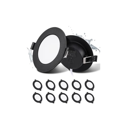 Grebeam Foco LED Empotrable Negros 5W 450LM, Corte: φ75-90mm Ojos de Buey LED Para Techo 230V, Profundidad 25mm, Downlight led Techo 4000K Blanco Natural para Baño, Juego de 10
