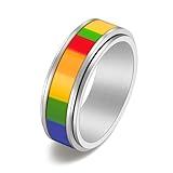 Beydodo Anillos Lgbt para hombres, anillos giratorios para la ansiedad para mujeres, acero inoxidable, tamaño H a Z+1, anillo giratorio arcoíris de 6 mm de ancho, R 1/2, Metal, Sin piedra preciosa