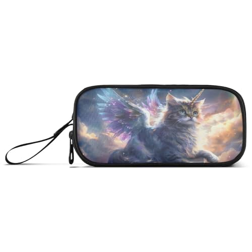 Image of Unicorn Cat with Wings Pencil Case Box Boys Girls Large Pencil Pouch Zipper Compartments Big Capacity Stationery Pen Bag Organizer for Kids Teens Adults School Office