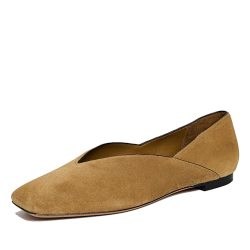 Square Toe Flats for Women - Comfortable Slip On Ballet Shoes Trendy Dress Flats for Casual & Office Wear, Soft Fabric Loafers