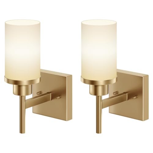 Image of Vanity Lighting Fixtures with White Frosted Glass Shade, Champagne Bronze Wall Lamps for Bathroom Mirror Bedroom Living Room Porch, 2 Pack T001CPG-L1-P2