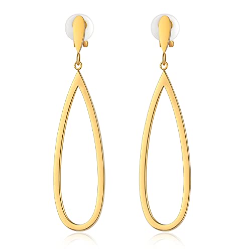 Metal Geometric Clip On Drop Earrings for Women Gold Black Silver Non Piercing Dangle Earrings Rectangle Triangle Bar Circle Waterdrop Ellipse Clip Earrings