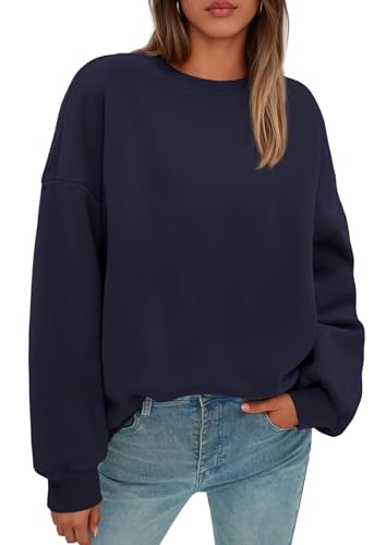 PRETTYGARDEN Sweatshirt for Women Oversized Crewneck Long Sleeve Pullover Fleece Top 2026 Fall Winter Fashion Outfits Clothes (Navy Blue Medium)