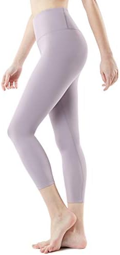TSLA Women's Tummy Control Yoga Pants with High Waist and Running Yoga Leggings with Convenient Pockets for Workouts, Capri Yoga Beige, Medium