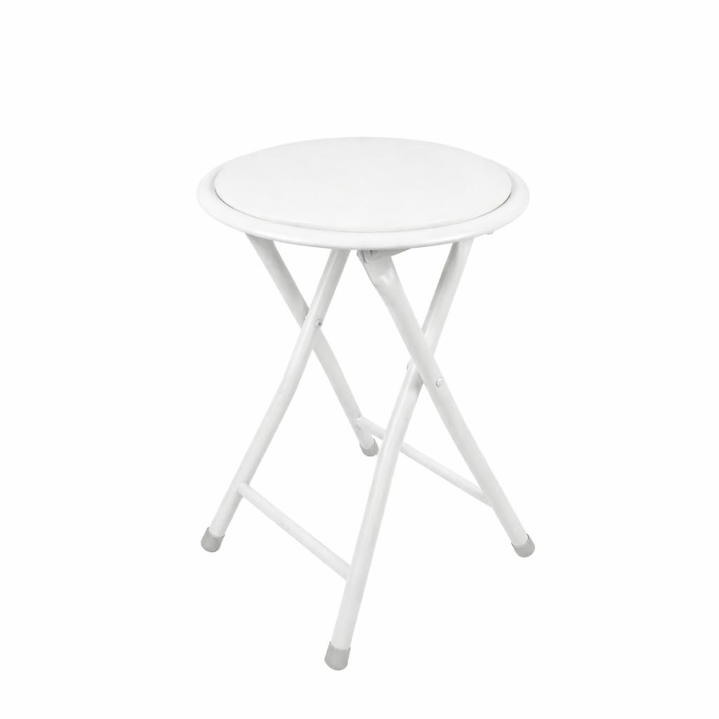 SuperGift.com Round Compact Padded Folding Stool Chair For Breakfast, Office Stool, Folding Kitchen Stool, Desk Stool, Foldable Bar Stools (White) — image 1