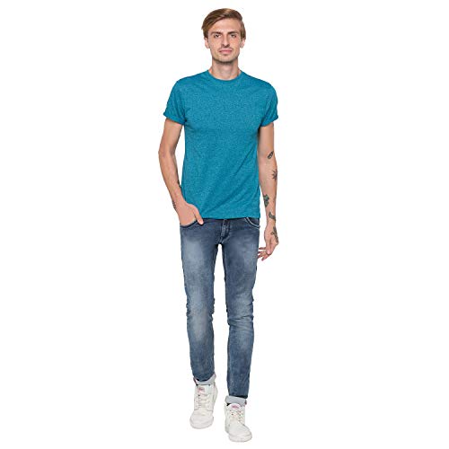 Image of Globus Men Turquoise Blue Printed Round Neck T-Shirt