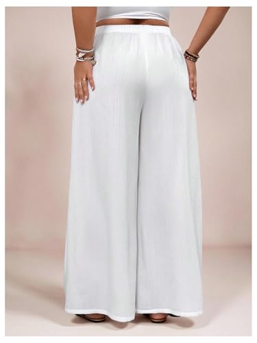 SHENHE Women's Plus Size Wide Leg Palazzo Pants Elastic Waist Baggy Flowy Pants Boho Travel Trousers3