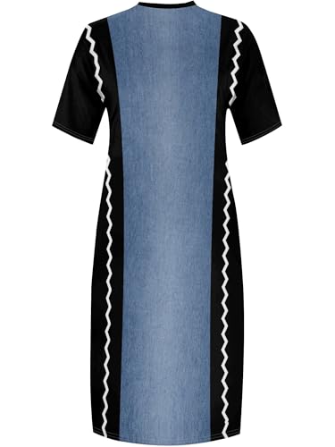 Image of SUZONANA Plus Size Denim Print Maxi Dresses for Women Casual V Neck Short Sleeve with Pockets Soft Jean Look Dress XL-6XL