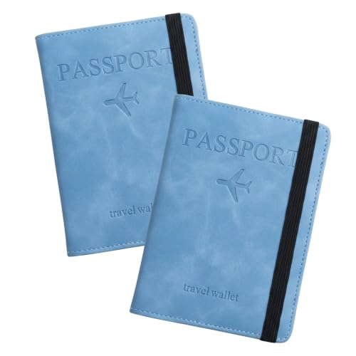 Image of PU Leather Passport Holder Travel Wallet Organiser for Men & Women | 4 Card Slots 2 SIM Slots Money Case | Travel Document Case Cover Passport Pouch Slim Unisex Gift - SkyBlue