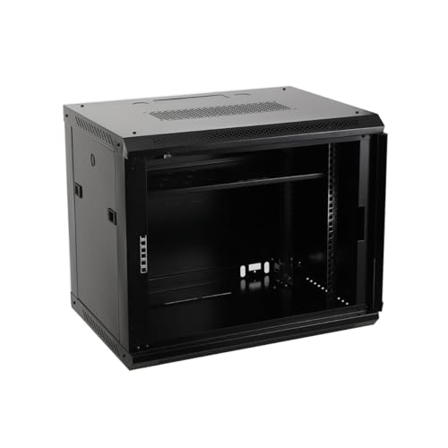 9U armadio rack del server di montaggio a parete con porta di vetro bloccabile, contenitore di stoccaggio della rete in acciaio per l'attrezzatura IT dell'ufficio domestico, ruote e progettazione di v