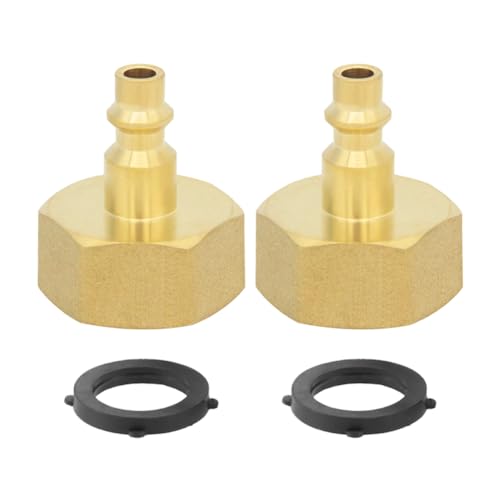 Hooshing 2PCS Winterize Blowout Adapter Air Compressor 1/4 Quick Connect 3/4 GHT Female Garden Hose Faucet Blow Out Adapter Brass Fittings with Washers for RV Boat Sprinkler Systems