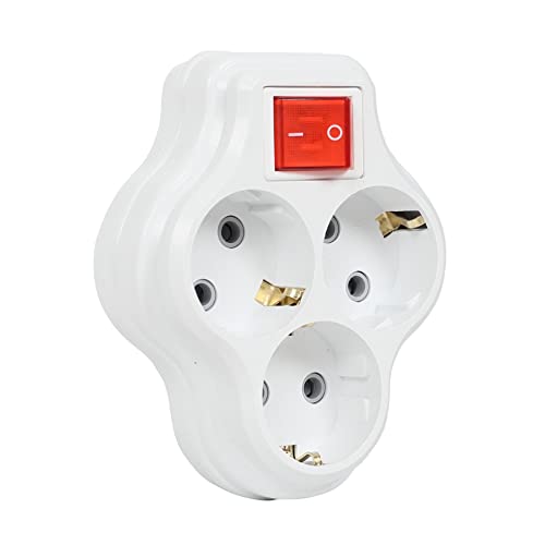 3'lü Anahtarlı Golyat; Üçlü Topraklı Priz Duvar Tipi Çoklayıcı Fiş, 16A 250 V, Max 3600 W (Beyaz)