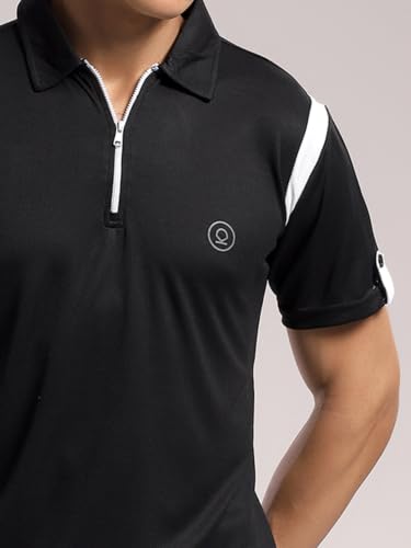 Image of CHKOKKO Gym Tshirt for Men Workout Activewear Man T-Shirts Polo Neck Zipper Regular Fit Half Sleeves for Sports Running Yoga Training Activities