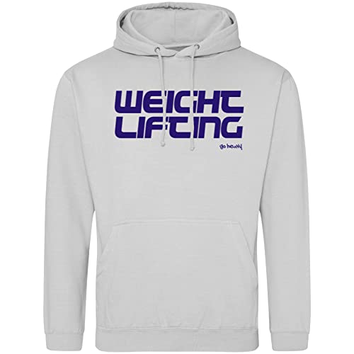 GO HEAVY Herren Sport Freizeit Hoodie | Gym Trainings Sweatshirt mit Kapuze | Aufdruck Weightlifting Moondust Grey S Cover