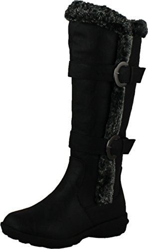 Image of Forever Link Women's Klein-70 Closed Round Toe Buckle Slouch Flat Heel Mid-Calf Boot