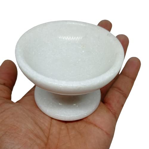 Handmade White Marble Decorative Handicraft Natural Made Marble Diya Table Diya/Indian Oil lamp for Puja | Temple | Office | Table Diya | Lighting Decoration-(Pack of 1) Size:- 7.5X7.5X6-image-41