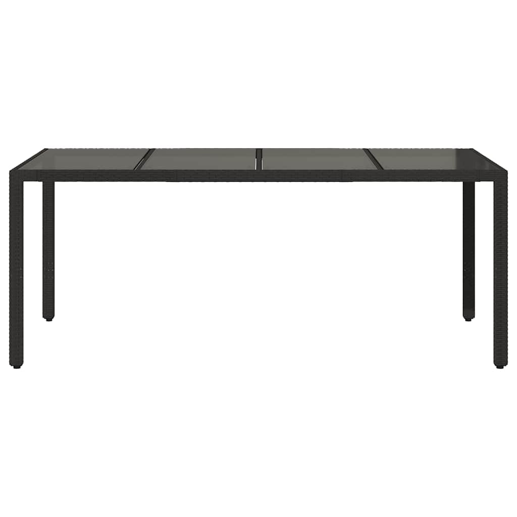 Poly Rattan stół ogrodowy ze szklanym blatem, czarny, 190 x 90 x 75 cm, stół do jadalni do ogrodu, na taras, stabilna rama stalowa malowana proszkowo, łatwe w pielęgnacji szkło hartowane