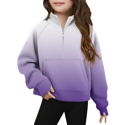 Half Zip Crop Sweatshirt for Girls Long Sleeve Pullover Tops Girls Oversized Fleece Winter Clothes 5-13 Years