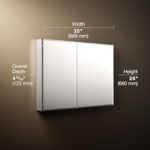Kohler CB-CLC3526FS Double Door Beveled Mirrored Medicine Cabinets for Bathroom with Mirror Doors & Adjustable Shelves, Rectangular Beveled Edge, 35 in. W x 26 in. H - image 3