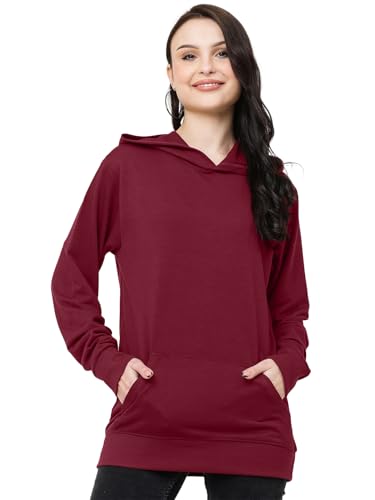 Image of LEOTUDE Women's Loose Fit Drop Shoulder Hooded Neck Loopknit Sweatshirt (Color Maroon)