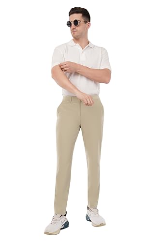 Image of SaintX Men's Premium 4-Way Stretchable Formal Summer Pants | Stylish Slim Fit Multi-Purpose Athleisure Trousers | Business Casual Office /Anytime Wear | Ultra Soft Feather Touch Sunscreen Fabric