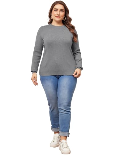 Image of Agnes Orinda Plus Size Sweater for Women Long Sleeve Crewneck Shirts 2024 Fall Knit Casual Basic Tee Tops