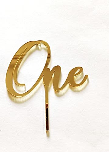 Image of Gold Acrylic ONE Cake Topper - First Birthday Cake Decoration for Boys & Girls | Elegant Acrylic Topper for Baby's 1st Birthday, Anniversary & Special Celebrations.