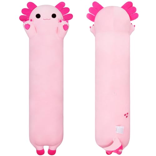 Yeqivo Long coussin en peluche Axolotl - Joli coussin de sommeil doux - Cadeau pour enfants et petite amie (50 cm, rose)