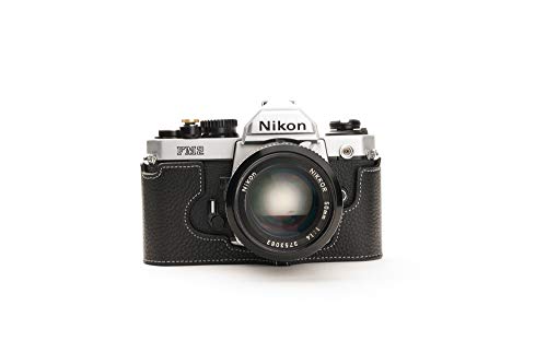 Zakao   Funda para cámara Nikon FM2, hecha a mano, piel auténtica y auténtica, con correa de mano, color negro