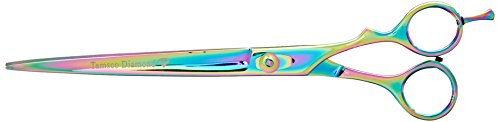 Image of TAMSCO Plasma Coated Shear 9-InchSemi-Convex Edge Japanese Stainless Steel Plasma Rainbow Finish Removable Finger Rest Adjustable Tension Screw