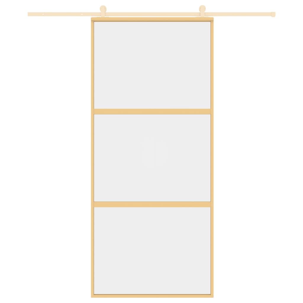 Drzwi przesuwne złote 90 x 205 cm, przezroczyste szkło ESG i aluminium, materiały budowlane, drzwi, drzwi domowe