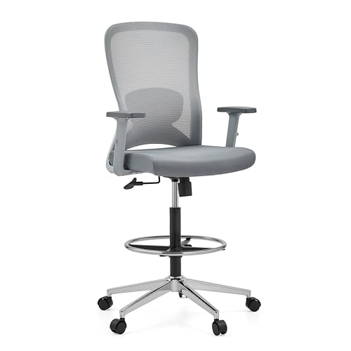 hjh Office Silla de Trabajo ergonómica Top Work 44 W – Silla de Trabajo de Malla Ajustable de Altura Ajustable, Soporte Lumbar y reposapiés, Color Gris