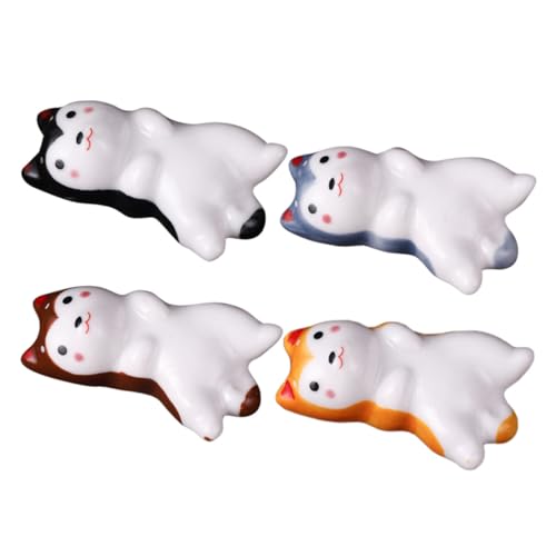 CLISPEED 4個 カートゥーン柴犬デザインのセラミック箸置き 滑り止め機能付き可愛い小型フォーク スプーンレスト 耐久性のあるテーブル装飾