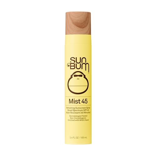 Sun Bum Original SPF 45 Sunscreen Mist - Broad Spectrum Moisturizing Facial Sunscreen Spray with Vitamin E - Hawaii 104 Act Compliant (Made without Octinoxate & Oxybenzone) - Travel Size - 3.4 oz
