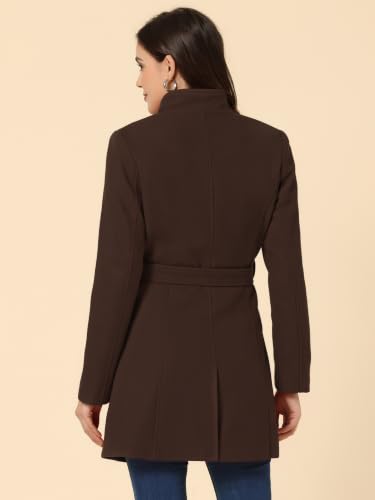 Image of Allegra K Women's Winter Elegant Stand Collar Overcoat Long Belted Pea Coat