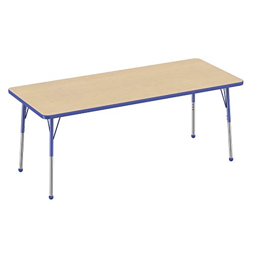 FDP 30" x 72" Rectangle Table with Ball Glide Legs - Maple/Blue