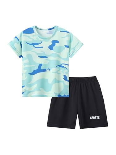 FEESHOW Kids Boys Piece Camo Print Sport Set Quick Dry Tshirts With Shorts Set Football Sportwear