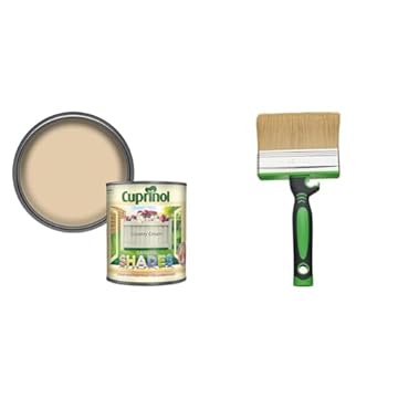 Cuprinol Garden Shades Exterior Woodcare, Country Cream, 1 Litre & Fit For The Job 4 inch Large Capacity Shed And Fence Block Brush for Rapid Painting