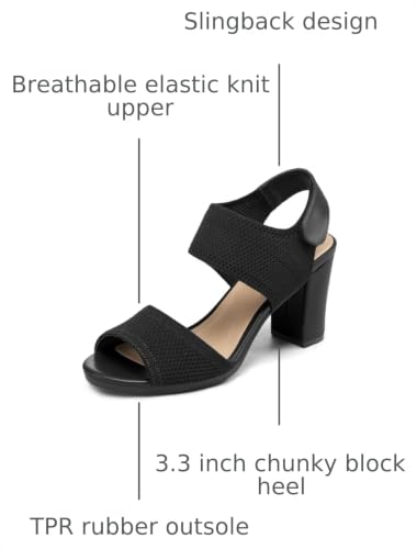 Image of mysoft Women's Chunky Block High Heels Slingback Open Toe Heeled Sandals | Casual Wide Width Fit, 3.3 Inch Heel, Elastic Knit Upper, Hook-And-Loop Atrap, Non-Slip Sole, Wedding Party Dress Shoes